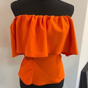 Zara Off-Shoulder Ruffle fitted tube Top - Bright Orange NWT